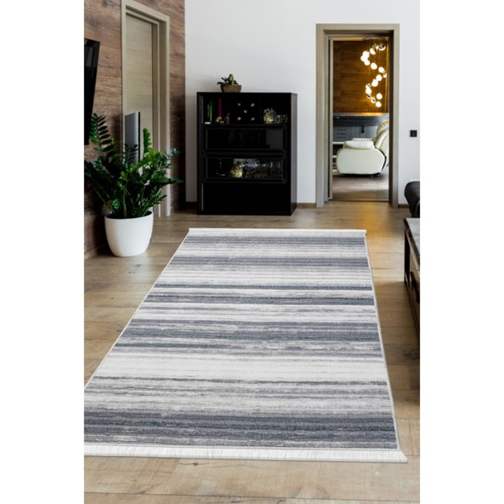Diji Dekor Dijidekor 9026 Gri Saçaklı Dijital Halı Kaymaz Yıkanabilir Iskandinav Yolluk 80X250 - 80 x 250 cm Salon Halısı Fiyatı