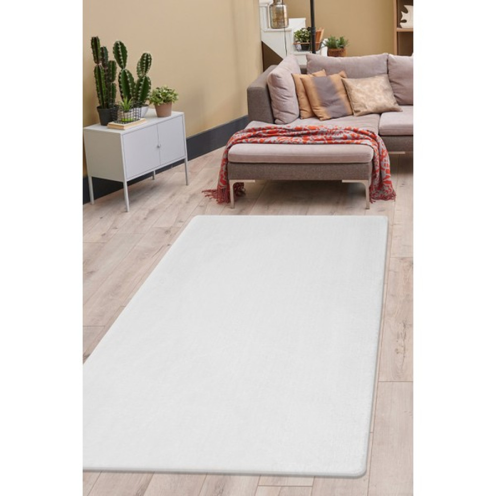 Diji Dekor Dijidekor Beyaz Post Dokuma Halı Peluş Yumuşacık Kaymaz Antibakteriyel 40X60 - 40 x 60 cm Salon Halısı Fiyatı