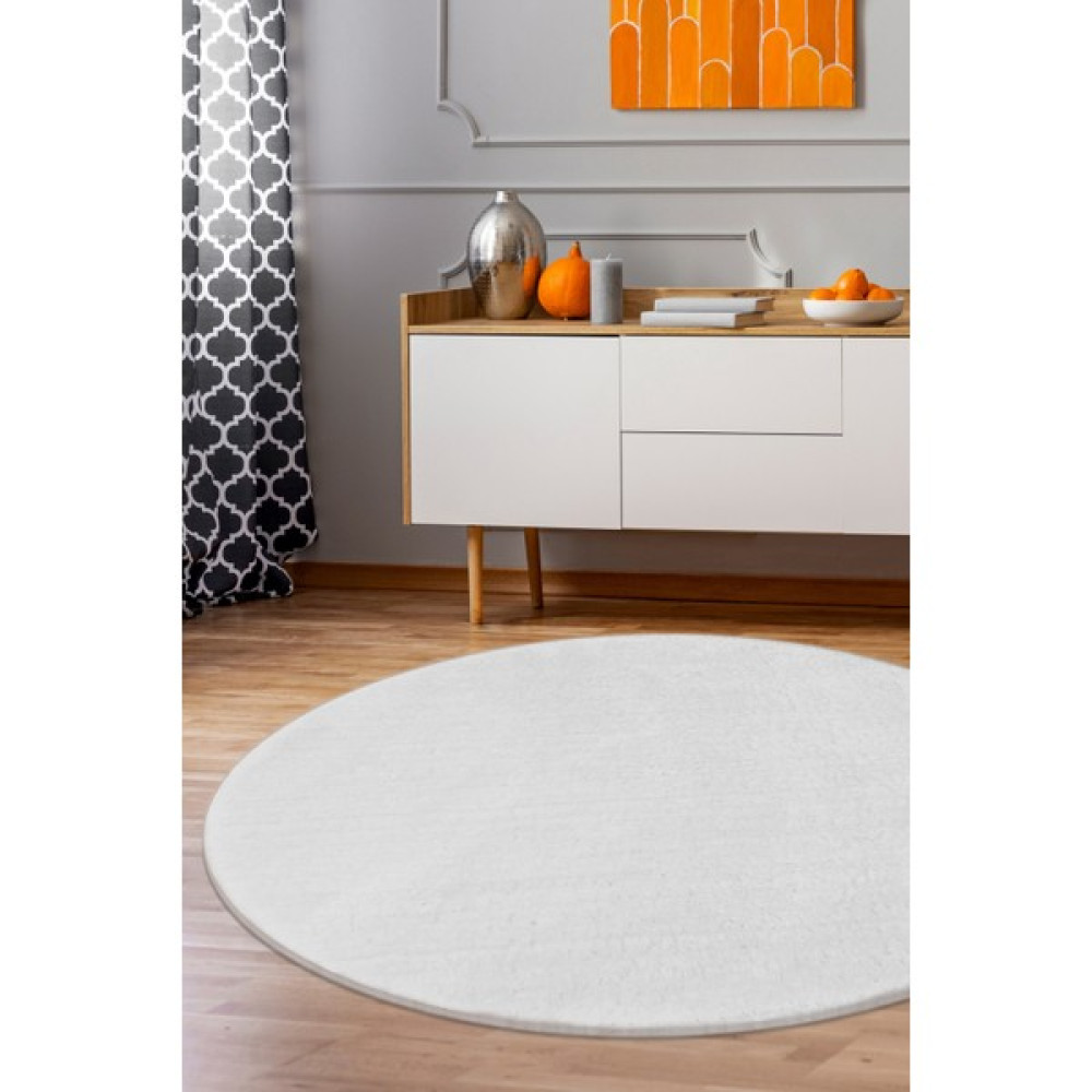 Diji Dekor Dijidekor Beyaz Yuvarlak Post Dokuma Halı Peluş Yumuşacık Kaymaz Antibakteriyel 80X80 - 80 x 80 cm Salon Halısı Fiyatı