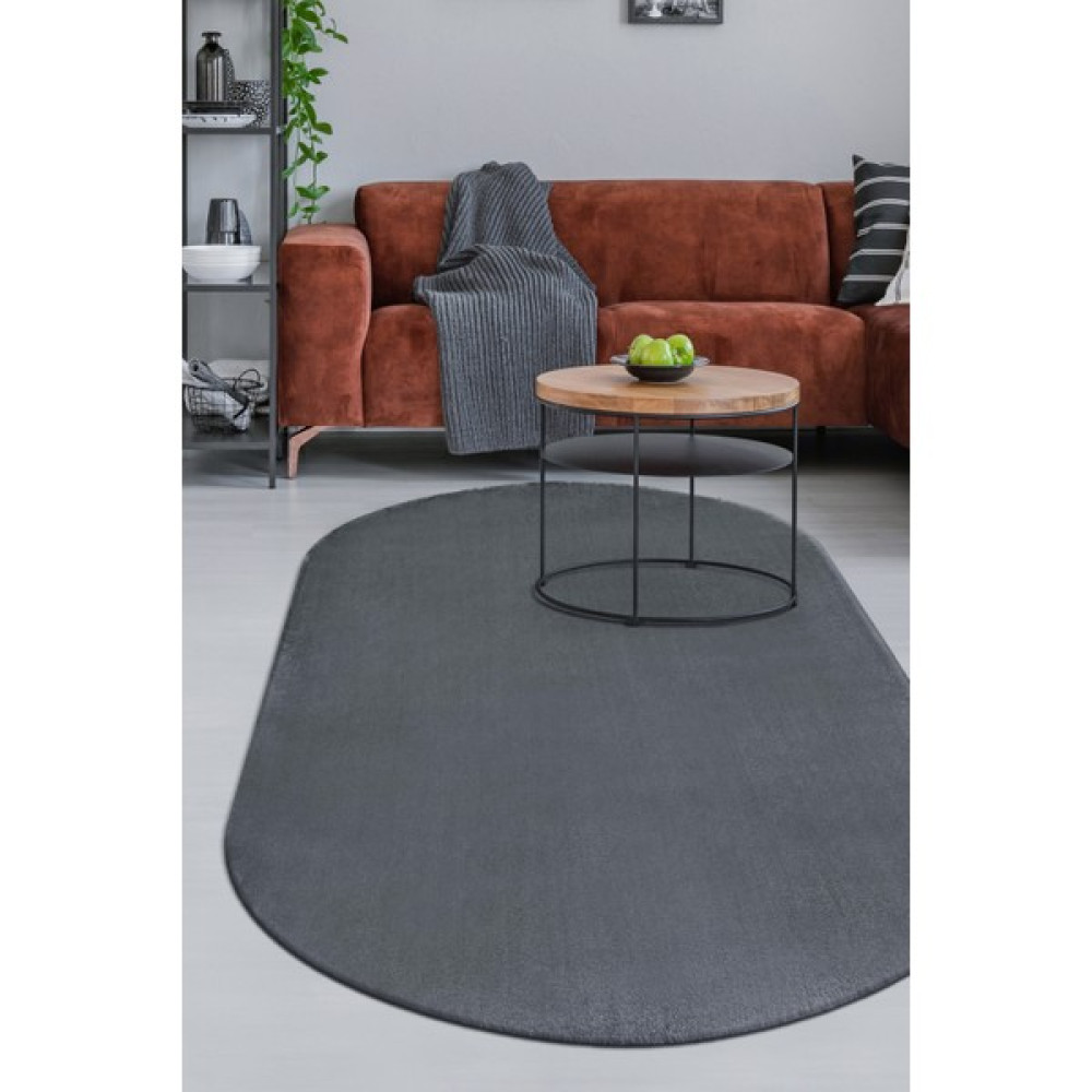 Diji Dekor Dijidekor Koyu Gri Oval Post Dokuma Halı Peluş Yumuşacık Kaymaz Antibakteriyel 40X60 - 40 x 60 cm - Krem Salon Halısı Fiyatı