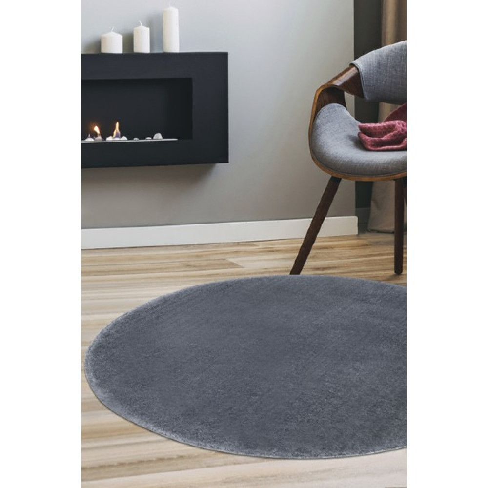 Diji Dekor Dijidekor Koyu Gri Yuvarlak Post Dokuma Halı Peluş Yumuşacık Kaymaz Antibakteriyel 80X80 - 80 x 80 cm - Krem Salon Halısı Fiyatı