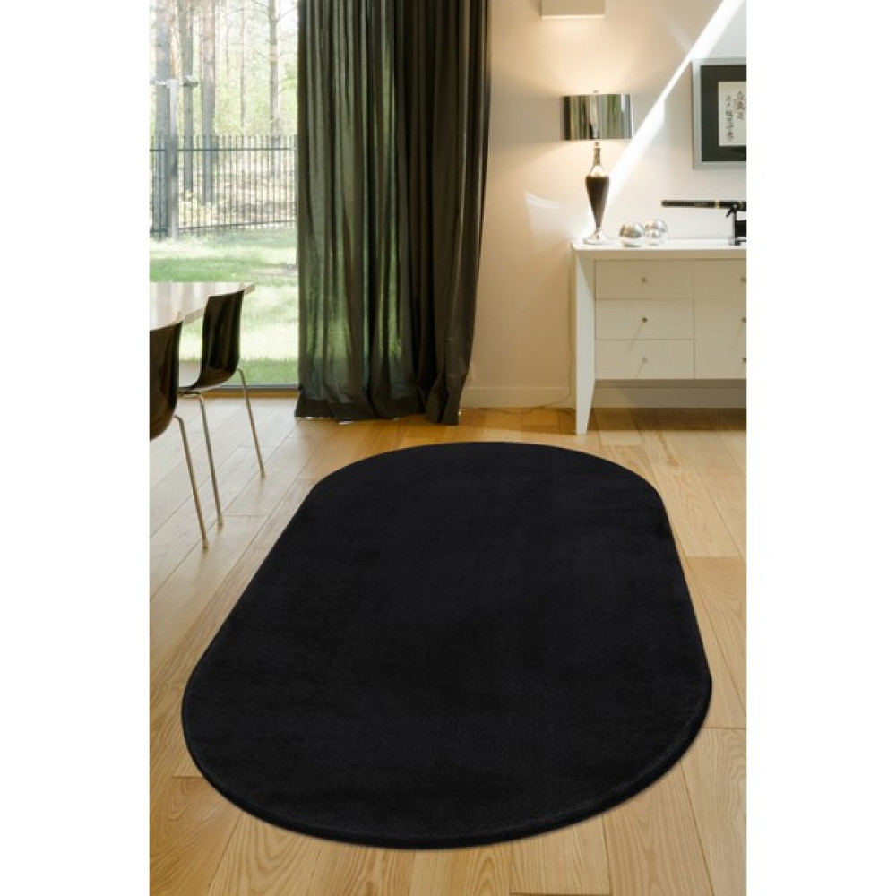 Diji Dekor Dijidekor Siyah Oval Post Dokuma Halı Peluş Yumuşacık Kaymaz Antibakteriyel 40X60 - 40 x 60 cm Salon Halısı Fiyatı