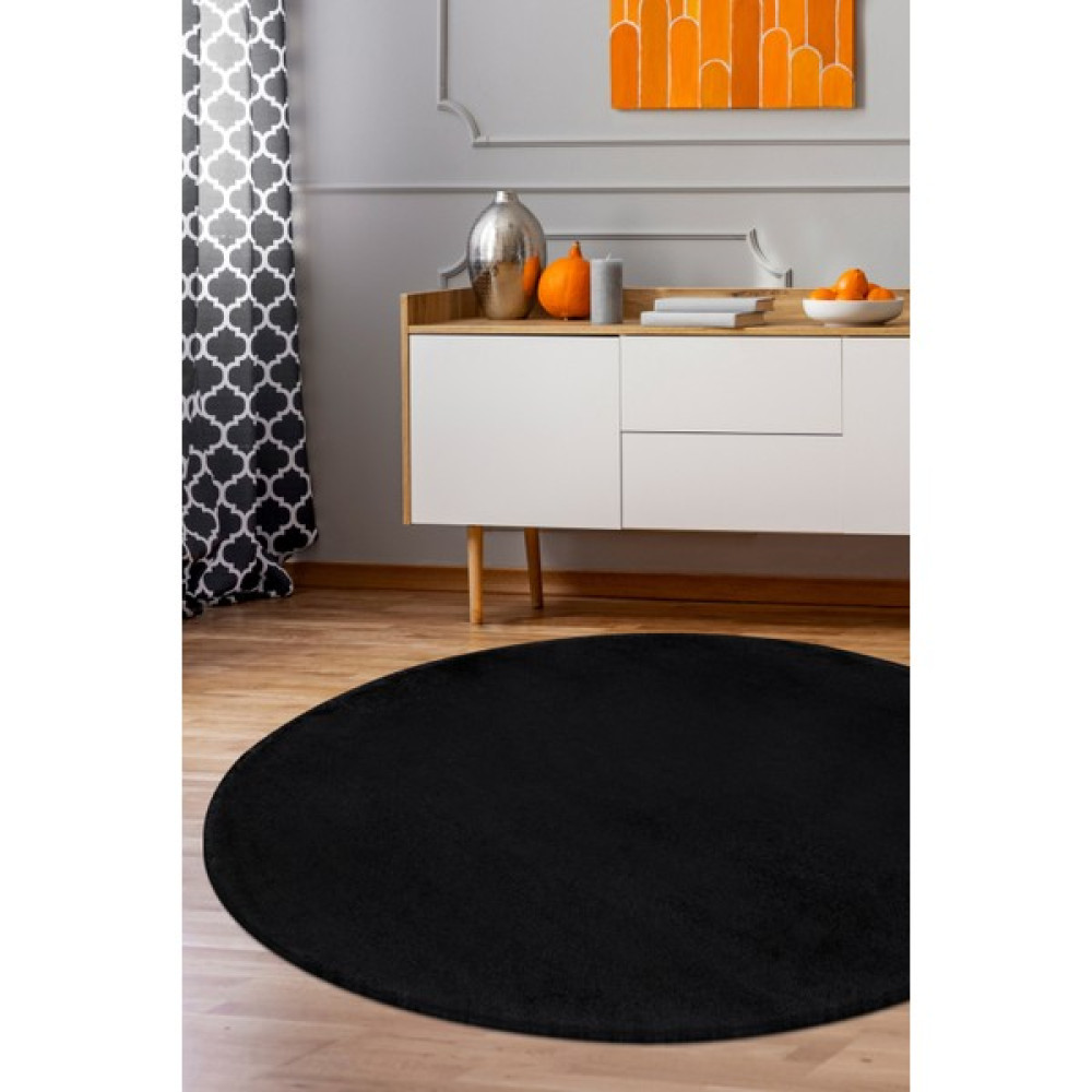 Diji Dekor Dijidekor Siyah Yuvarlak Post Dokuma Halı Peluş Yumuşacık Kaymaz Antibakteriyel 80X80 - 80 x 80 cm Salon Halısı Fiyatı