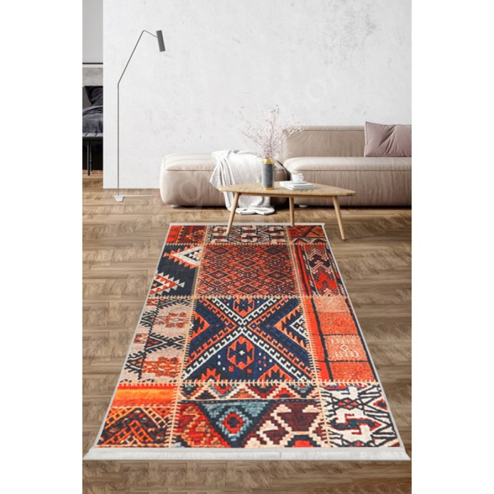 Diji Dekor K1300 Patchwork Saçaklı Dijital Halı Kaymaz Yıkanabilir Oda Mutfak Koridor Salon Halısı - 40 x 60 cm - Renkli Salon Halısı Fiyatı
