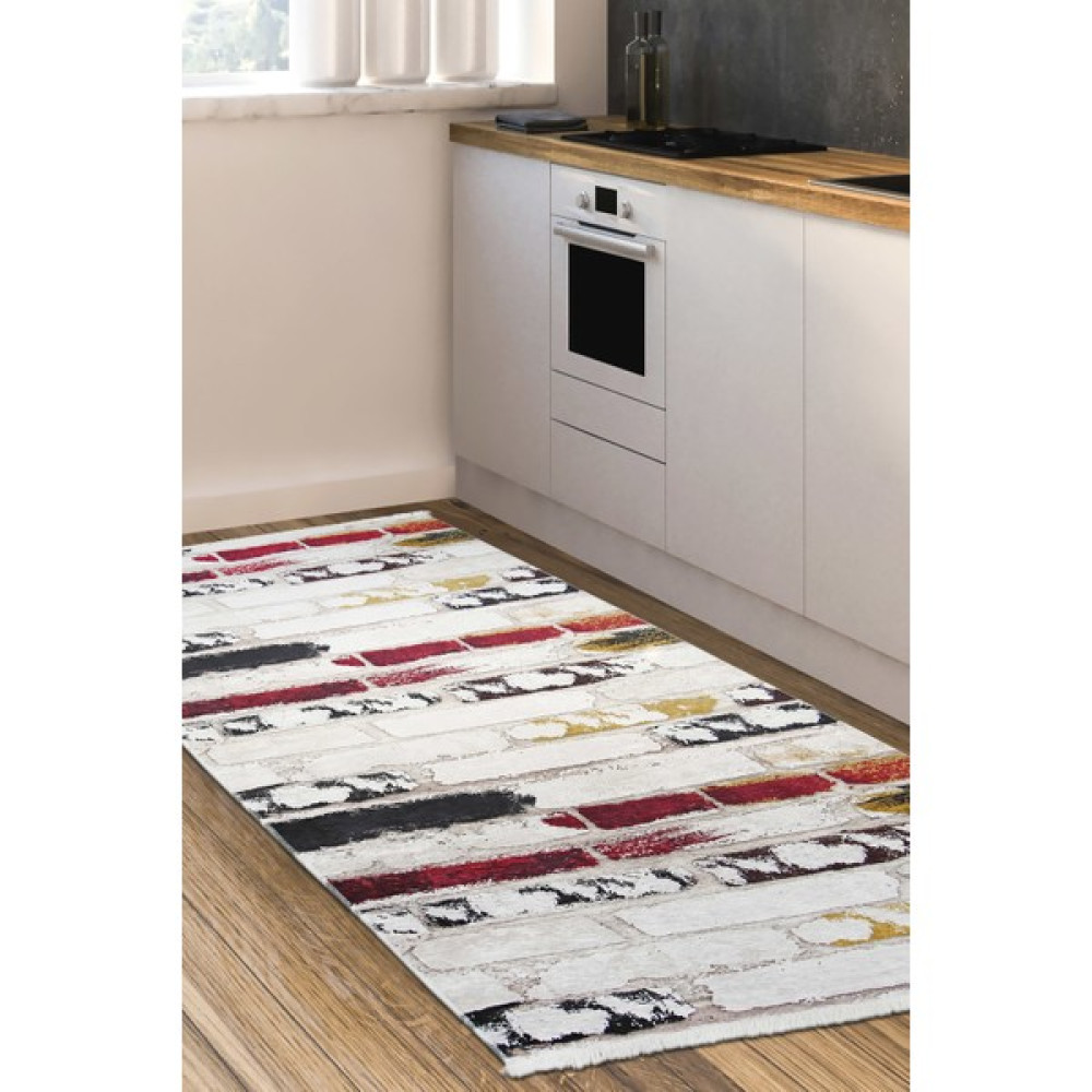 Diji Dekor Kaymaz Taban Dijital Halı Yıkanabilir Salon Banyo Antre Mutfak Halısı TGl-01 Beyaz 80 x 50 cm - Renkli Yolluk Fiyatı