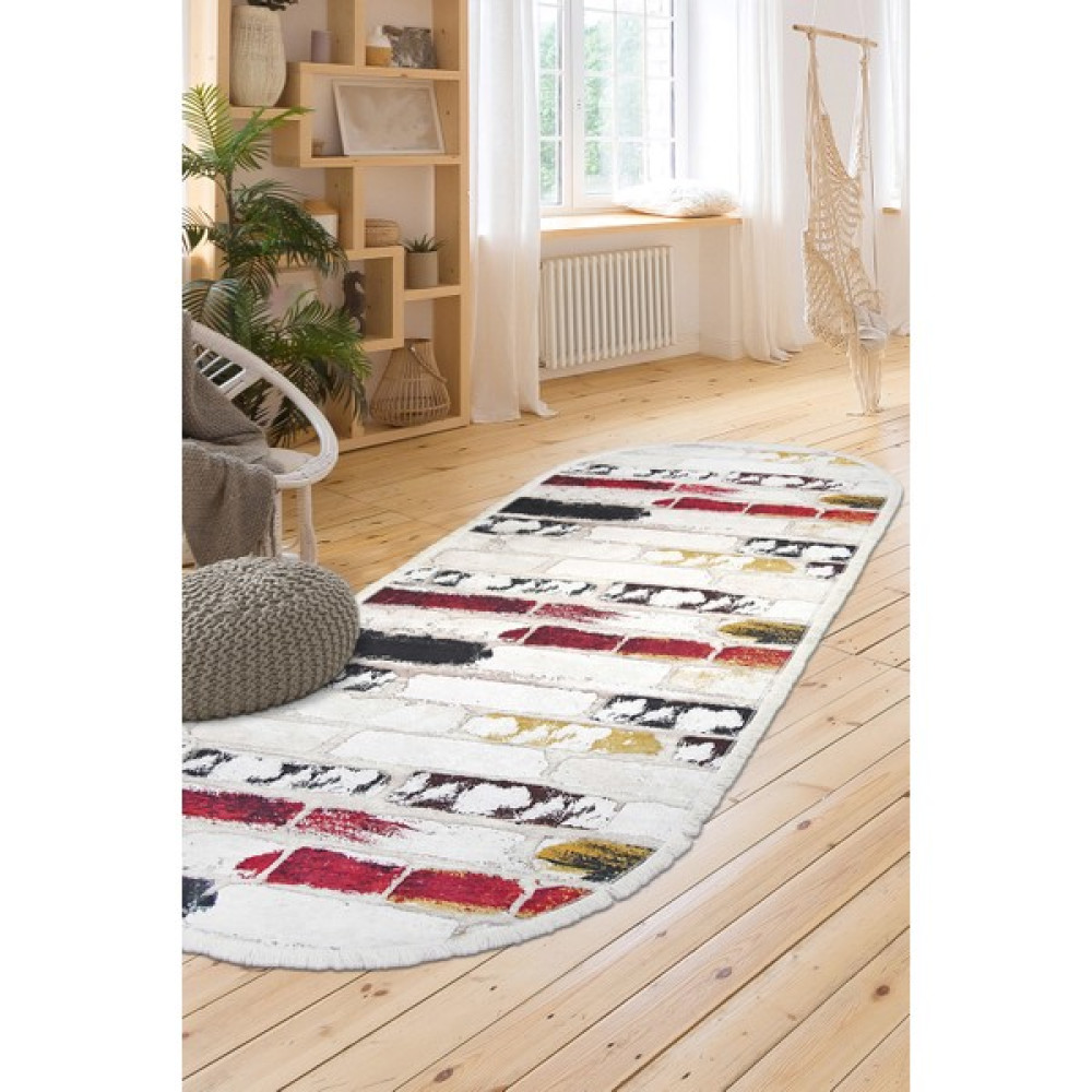 Diji Dekor Kaymaz Taban Dijital Oval Halı Salon Banyo Oda Koridor Mutfak Halısı TGl-01 Beyaz 80 x 50 cm - Renkli Yolluk Fiyatı