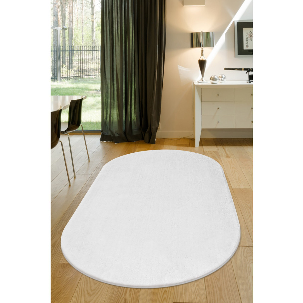 Dijidekor Beyaz Oval Post Dokuma Halı Peluş Yumuşacık Kaymaz Antibakteriyel 80 x 450 Beden Kilim Fiyatı