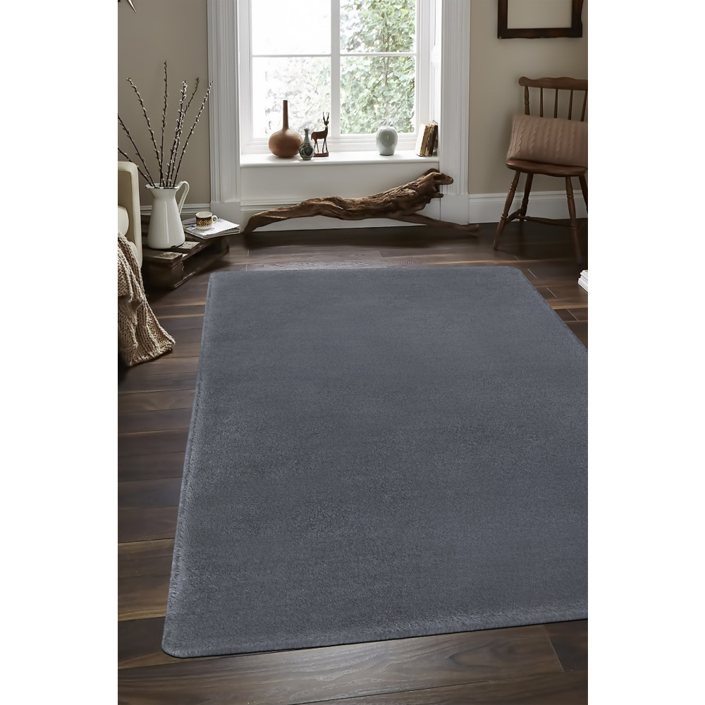 Dijidekor Koyu Gri Post Dokuma Halı Peluş Tavşan Tüyü Hissi Antibakteriyel 120 x 500 Beden Kilim Fiyatı