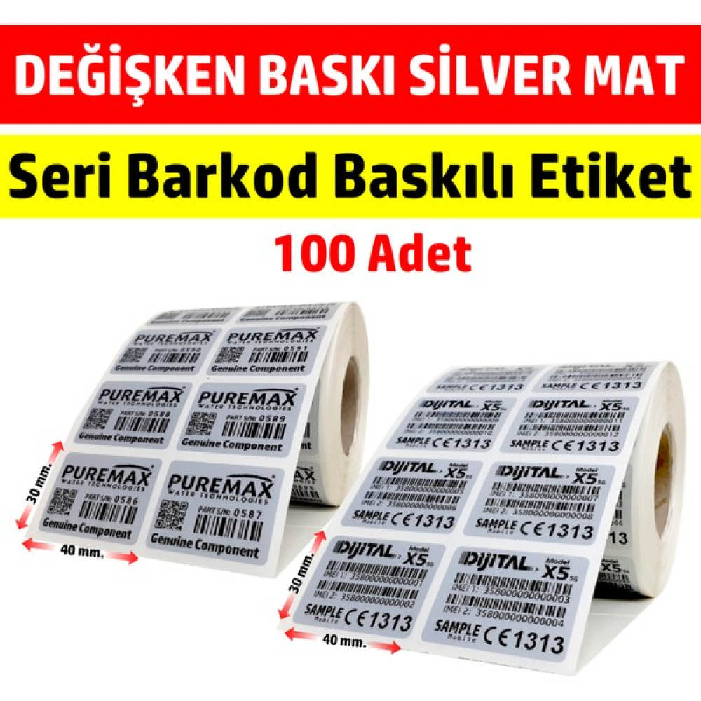 Dijital Barkod 30X40 mm Baskılı Etiket Silvermat (Metalize) Demirbaş Etiketi 100 Adet Barkod Okuyucular Fiyatı