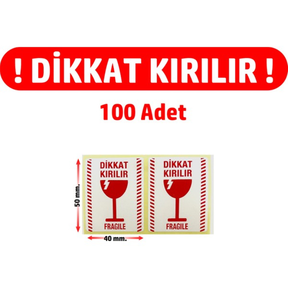Dijital Barkod Dikkat Kırılır. Fragile. Uyarı Etiketi Dikkat Kırılacak Eşya 100 ADET-50MM.X40MM. Oto Boyaları Fiyatı