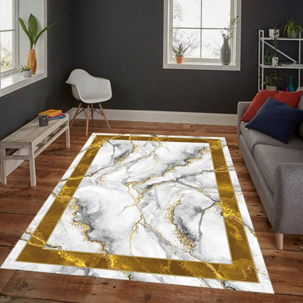 Dijital Baskı Yıkanabilir Kaymaz Taban Salon Mutfak Koridor Halısı Gold SD002 - 40 x 60 cm Salon Halısı Fiyatı