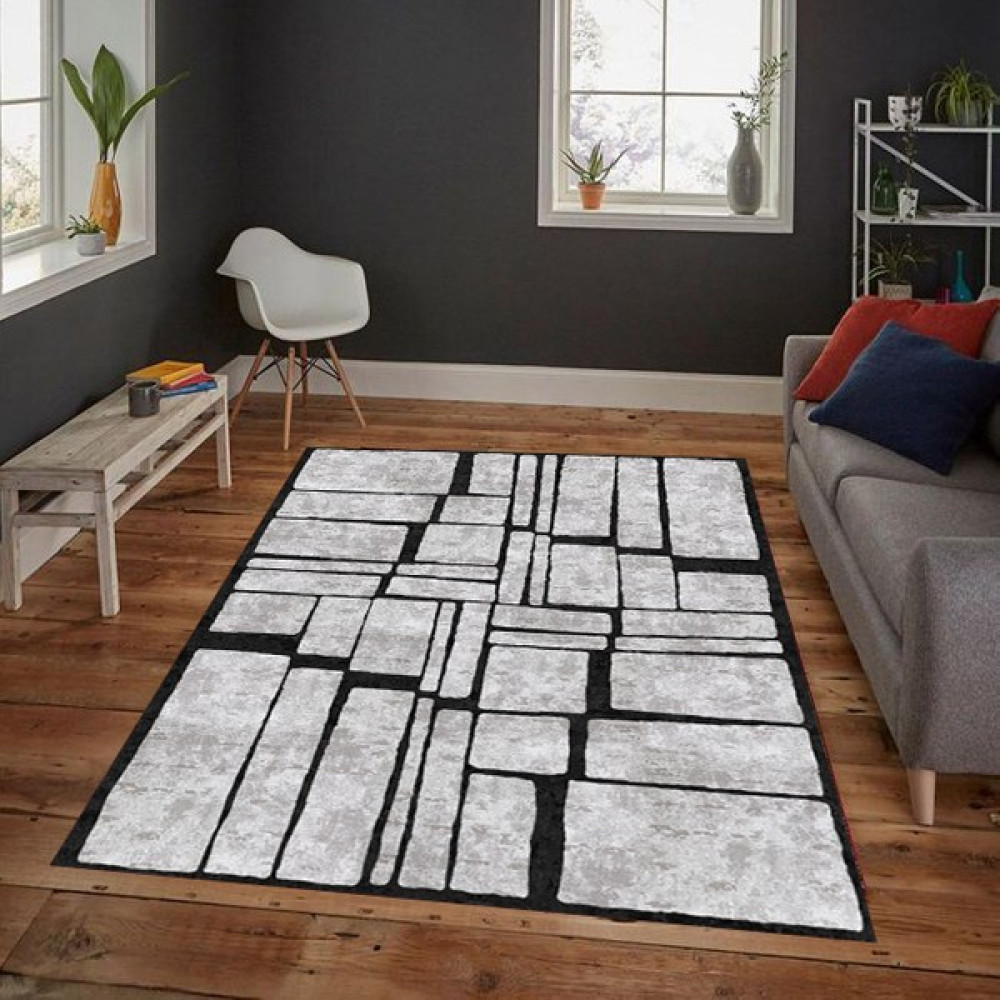 Dijital Baskı Yıkanabilir Kaymaz Taban Salon Mutfak Koridor Halısı Gri HT898 - 40 x 60 cm Salon Halısı Fiyatı