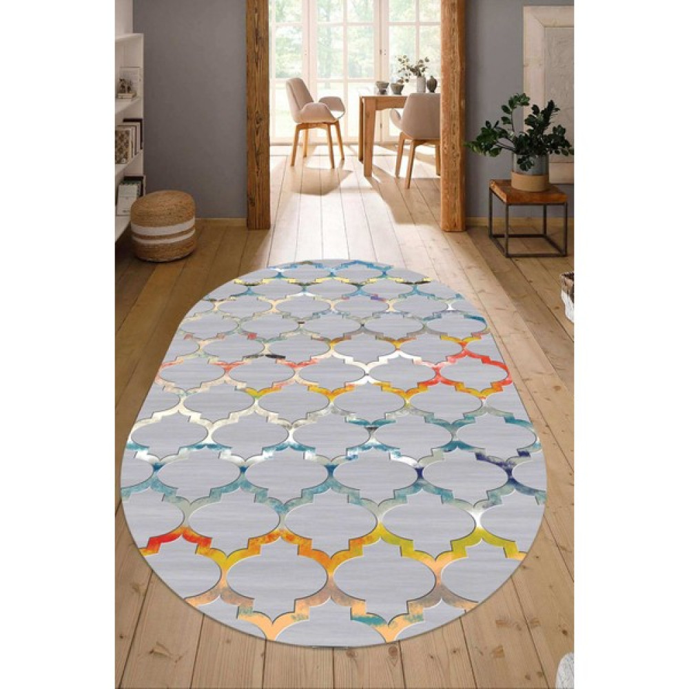 Dijital Baskılı Kaymaz Taban Yıkanabilir Oval Salon Halısı Mutfak Halısı Yolluk NDO-HY-903 - 40 x 60 cm - Renkli Salon Halısı Fiyatı
