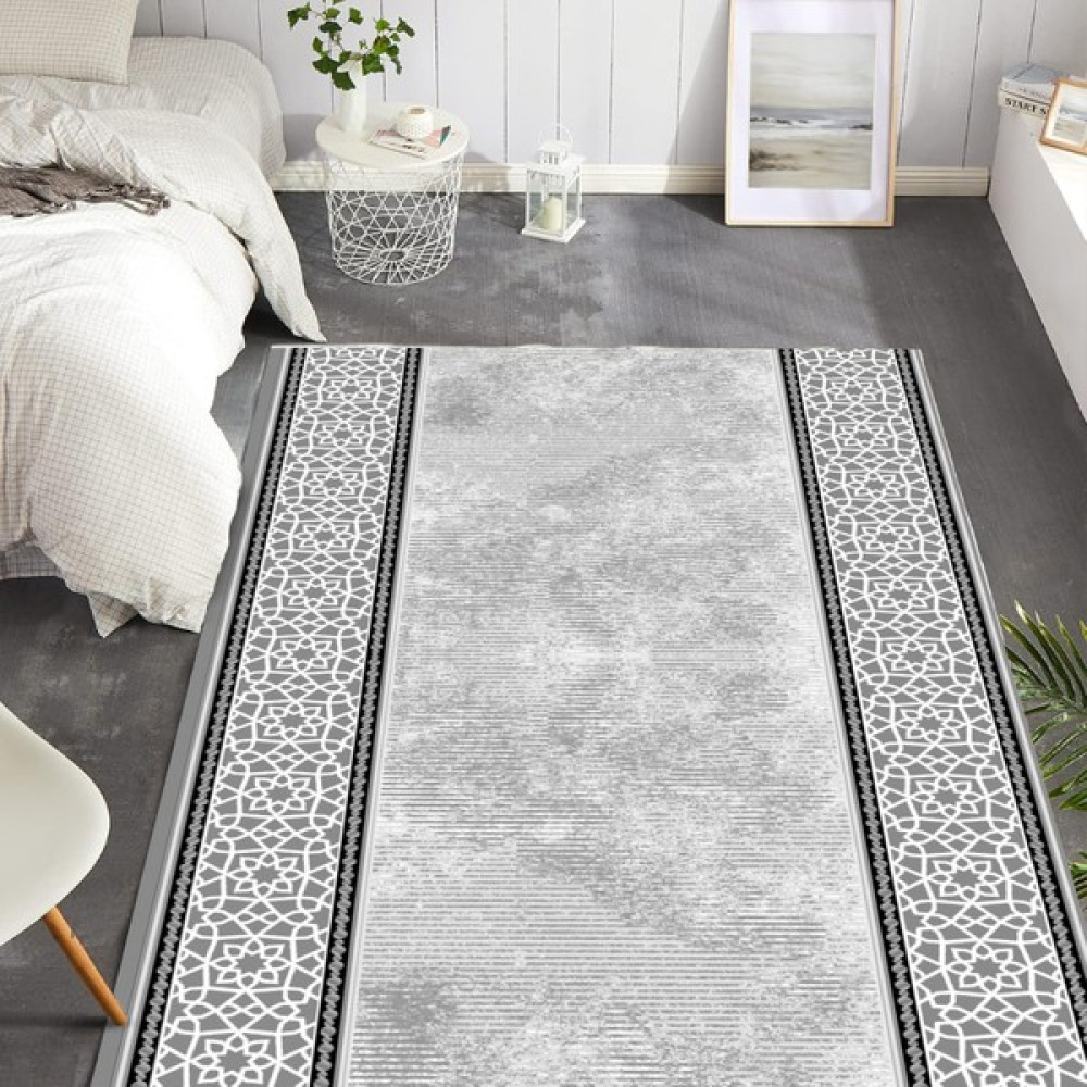 Dijital Baskılı Yıkanabilir Dot Taban Kaymaz Halı Yolluk Mutfak Salon Koridor Halısı - Beyaz - Gri - 40 x 60 cm Salon Halısı Fiyatı