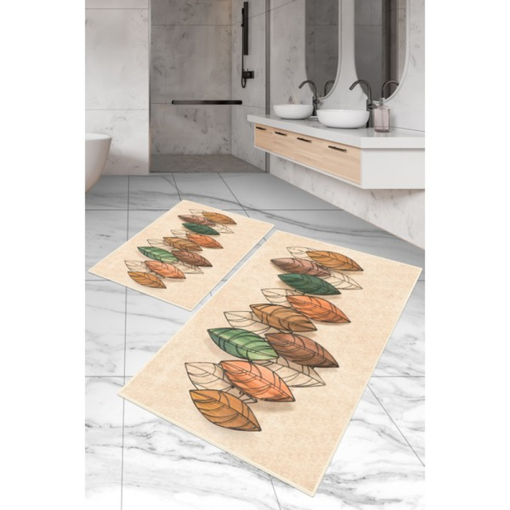 Dijital Baskılı Yıkanabilir Kaymaz Kaydırmaz Dot Taban Dekoratif Modern Banyo Paspas TAKIMI(BPS-246) - Krem - Kaymaz Taban Klozet Takımı Fiyatı