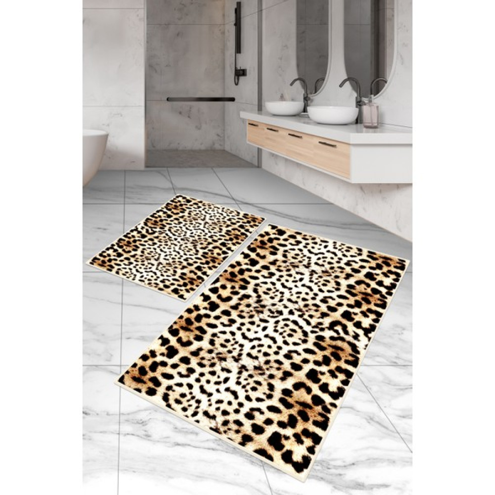 Dijital Baskılı Yıkanabilir Kaymaz Kaydırmaz Dot Taban Dekoratif Modern Banyo Paspas TAKIMI(BPS-503) - Krem - Kaymaz Taban Klozet Takımı Fiyatı