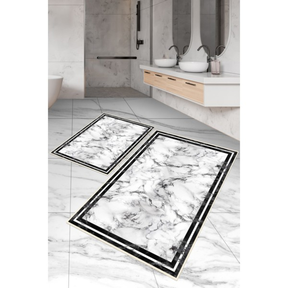 Dijital Baskılı Yıkanabilir Kaymaz Kaydırmaz Dot Taban Dekoratif Modern Banyo Paspas TAKIMI(BPS-525) - Krem - Kaymaz Taban Klozet Takımı Fiyatı