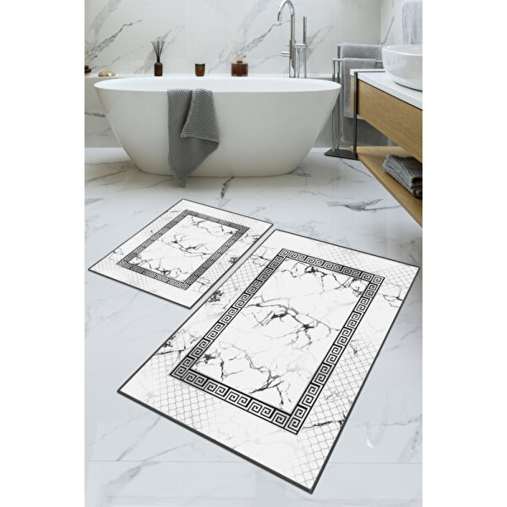 Dijital Baskılı Yıkanabilir Kaymaz Kaydırmaz Dot Taban Dekoratif Modern Banyo Paspas TAKIMI(BPS-527) - Krem - Kaymaz Taban Klozet Takımı Fiyatı
