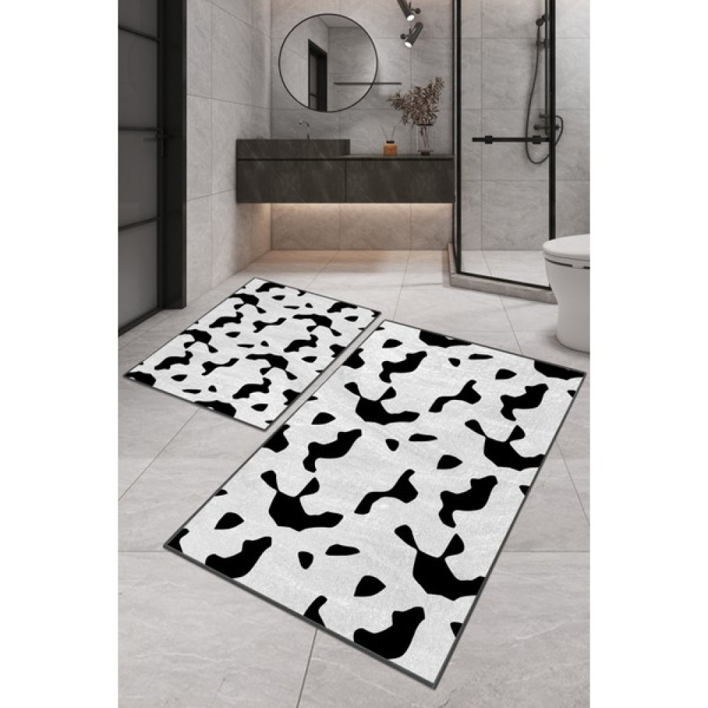 Dijital Baskılı Yıkanabilir Kaymaz Kaydırmaz Dot Taban Dekoratif Modern Banyo Paspas TAKIMI(BPS-881) - Gri - Kaymaz Taban Klozet Takımı Fiyatı