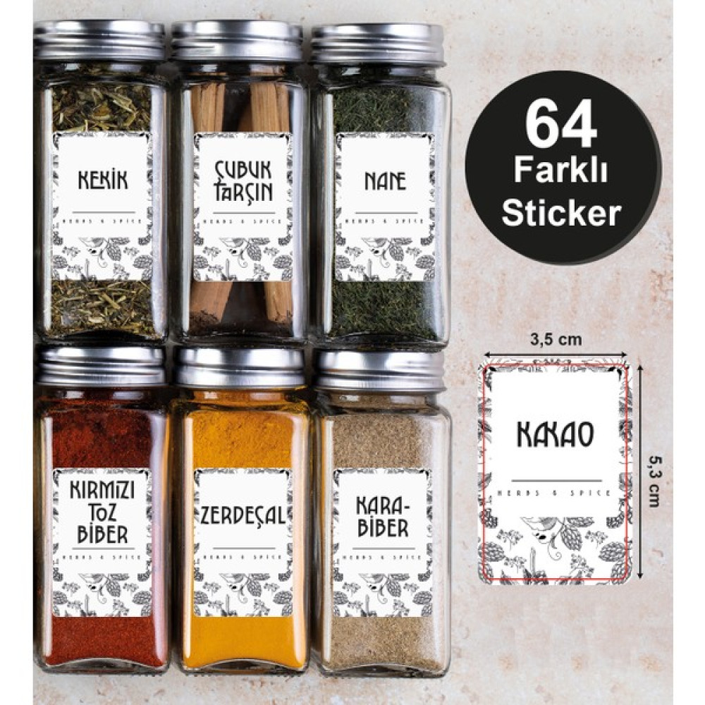 Dijitalist Baskı 64 Adet Modern Kuruyemiş - Baharat - Bakliyat Kavanoz Etiketi - Sticker Baharat Setleri & Baharatlıklar Fiyatı