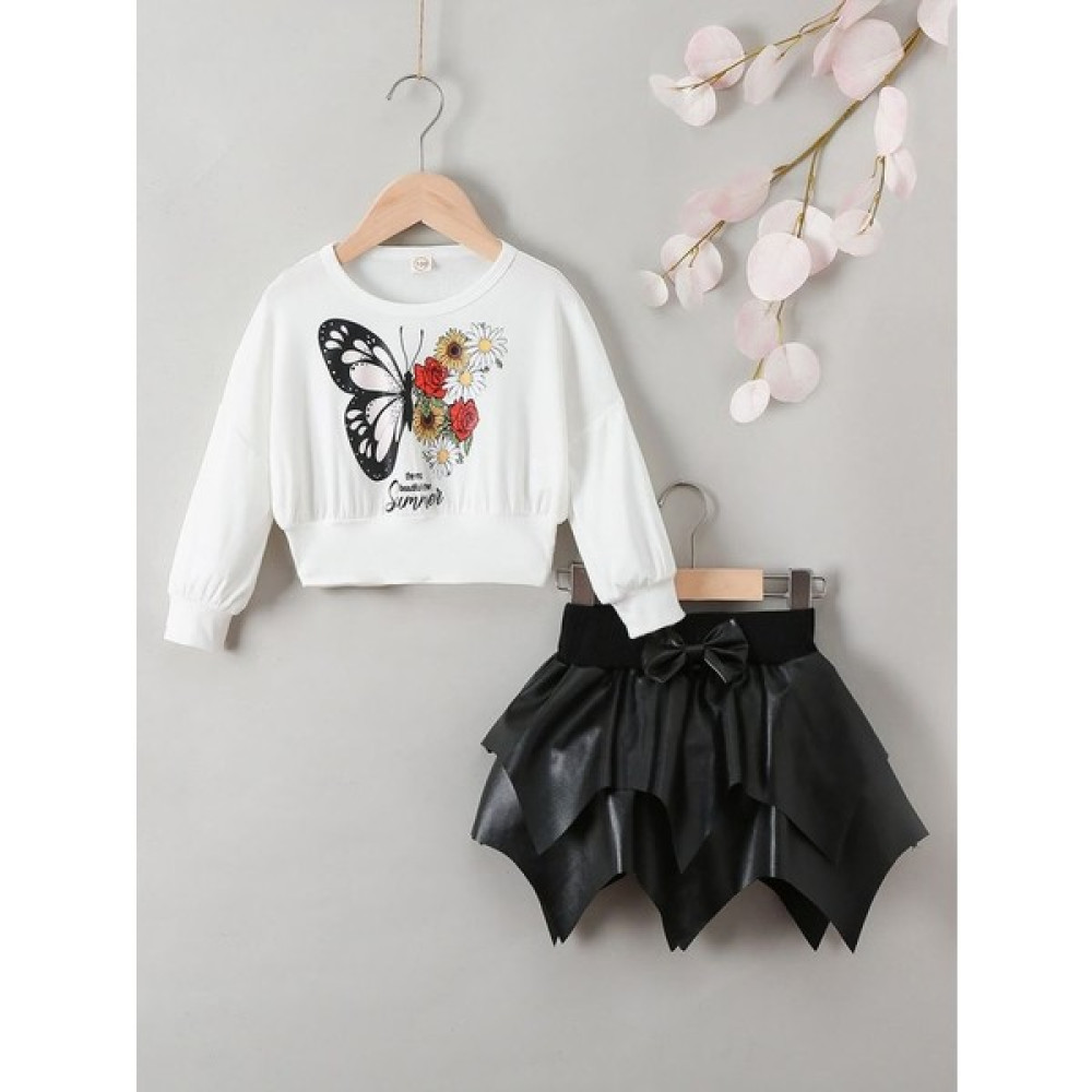 Dilara Boutique. Net Bakılı Sweat ve Deri Etek Çocuk Takım Kız Çocuk Giyim Takımı Fiyatı