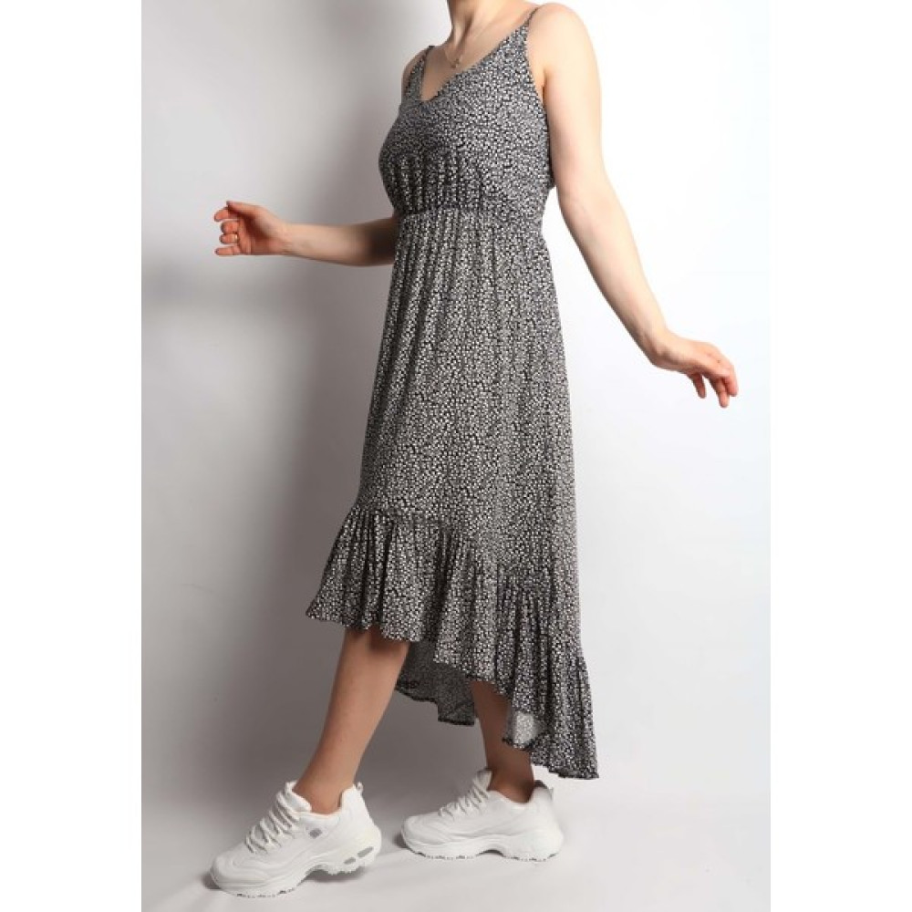 Dilaragül Moda Dilaragül Moda Kadın Ip Askılı Eteği Fırfırlı Desenli Asimetrik Elbise - Kırmızı - M Elbise Fiyatı