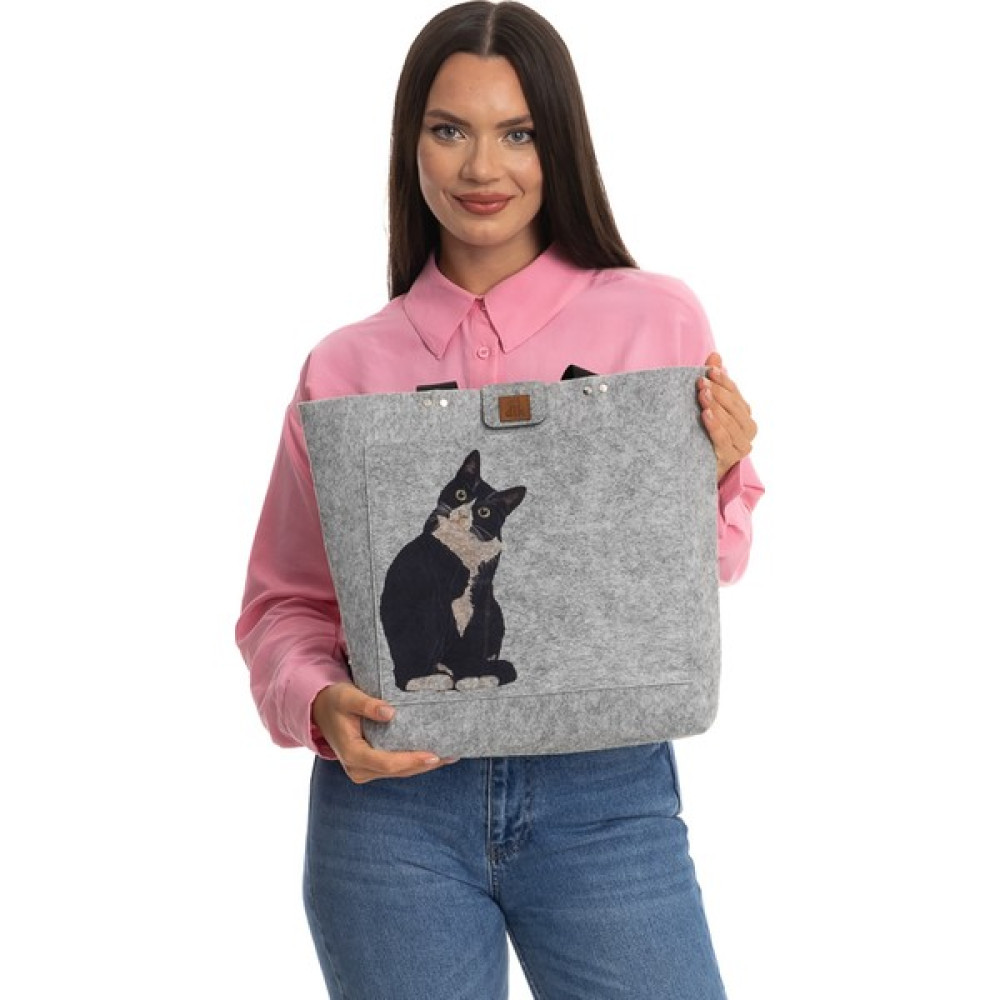 DileKolay Baskılı Keçe Çanta - Pet Serisi - Kedi Desenli Omuz Çantası - 40 x 33CM Bayan Çanta ve Cüzdan Fiyatı