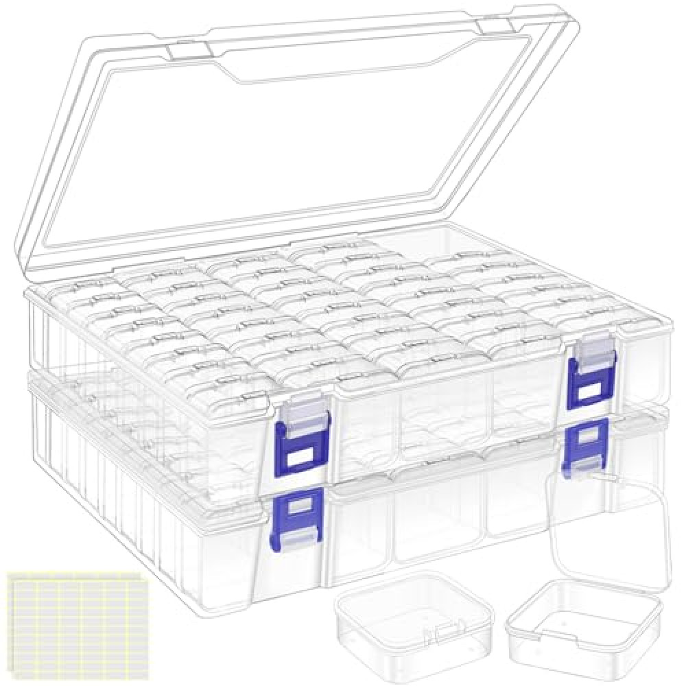 DILIBRA Bead Organizer Box, 92 Pcs Small Bead Organizers and Storage Plastic Cases, Mini Clear Bead Storage Containers Boxes with Hinged Lid for Diamond Painting Accessories, Bead, Jewelry, DIY Crafts