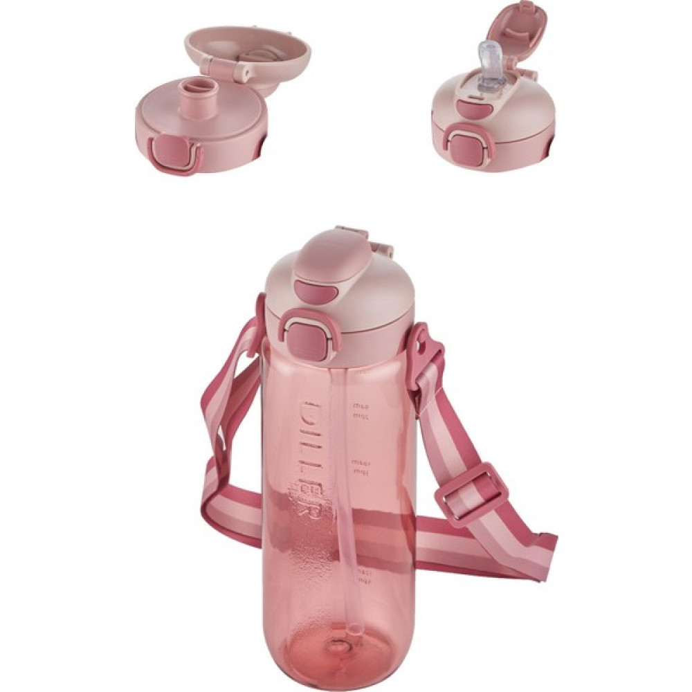 Dıller Tek Kapak Çift Kullanım Pipetli/pipetsiz 780ML Askılı Tritan Su Matarası - Pembe Suluk Fiyatı