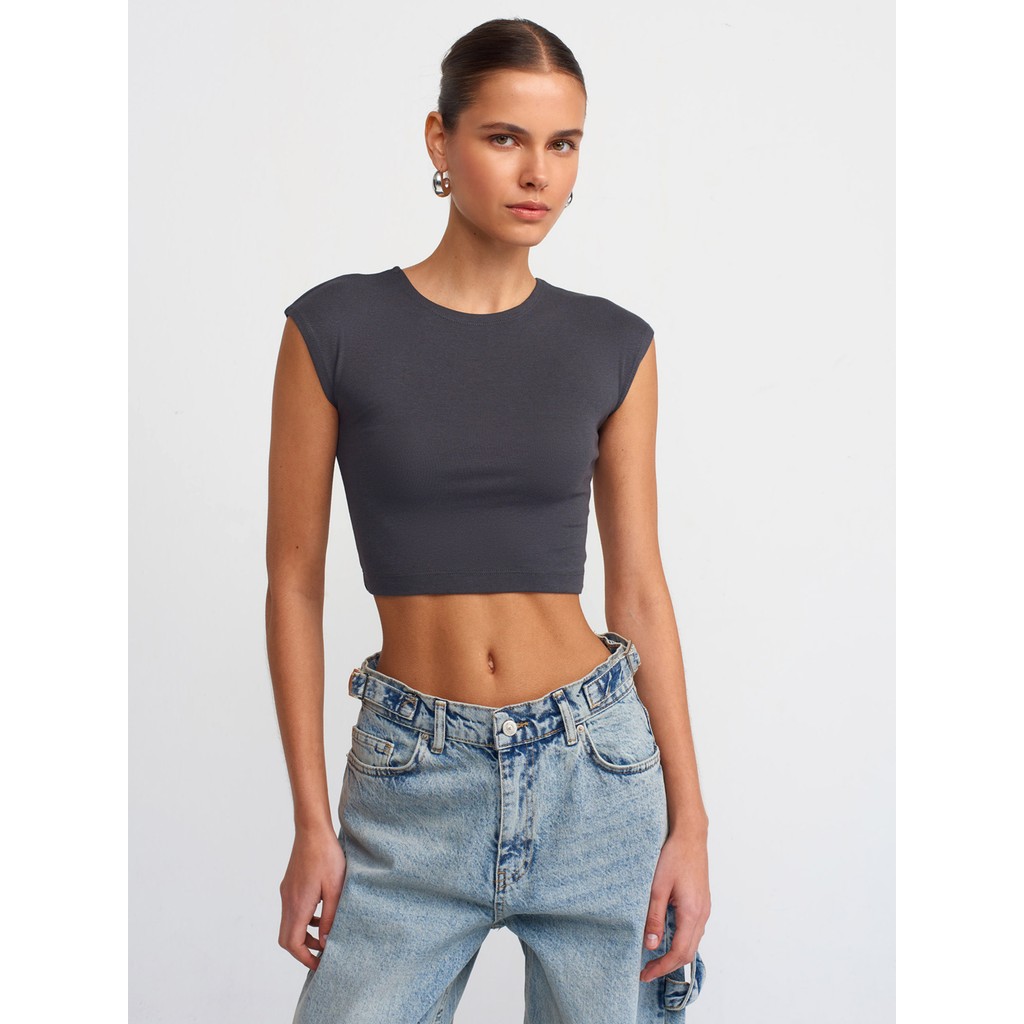 Dilvin 30528 Pamuk ve Modal Karışımlı Crop Top-Antrasit 36 Beden" Bayan T-shirt Fiyatı