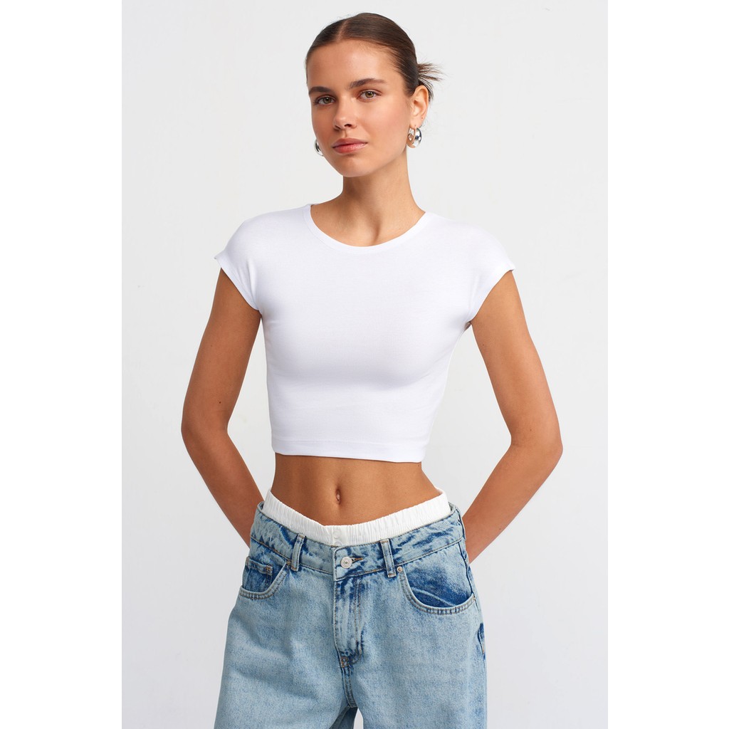 Dilvin 30528 Pamuk ve Modal Karışımlı Crop Top-Beyaz 38 Beden" Bayan T-shirt Fiyatı