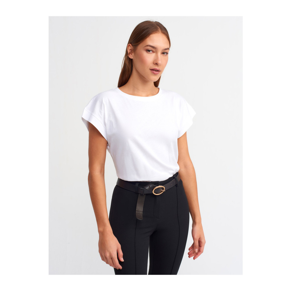Dilvin 3504 Bisiklet Yaka Penye T-shırt-beyaz 38 Beden Bayan T-shirt Fiyatı