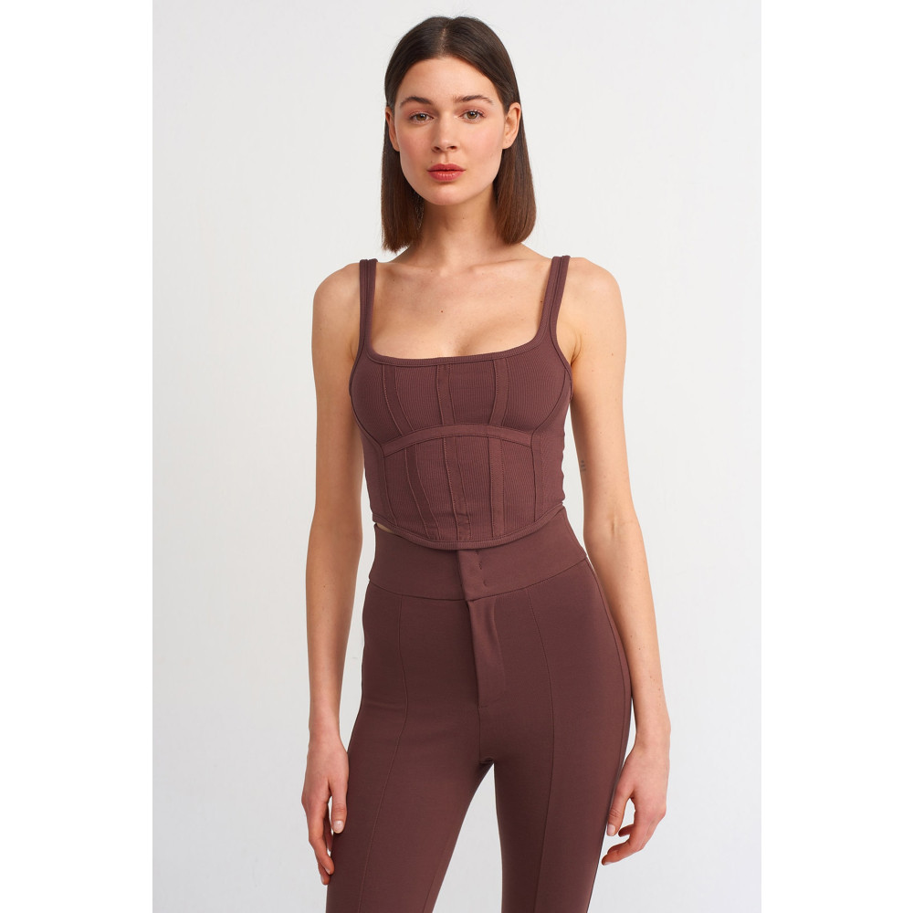 Dilvin 3793 Korse Top - Koyu Kahve L Beden Bluz Fiyatı