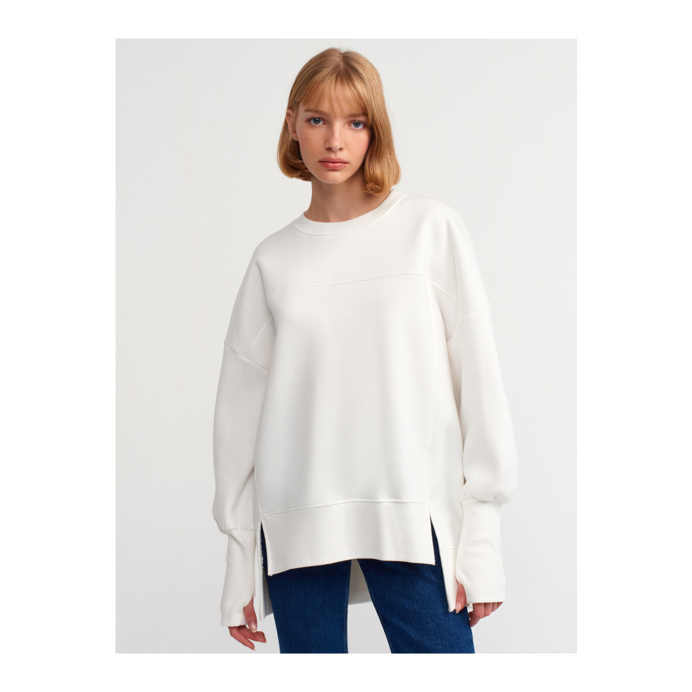 Dilvin 40111 Oversize Sweatshırt-ekru XS-S Beden Bayan Sweatshirt Fiyatı