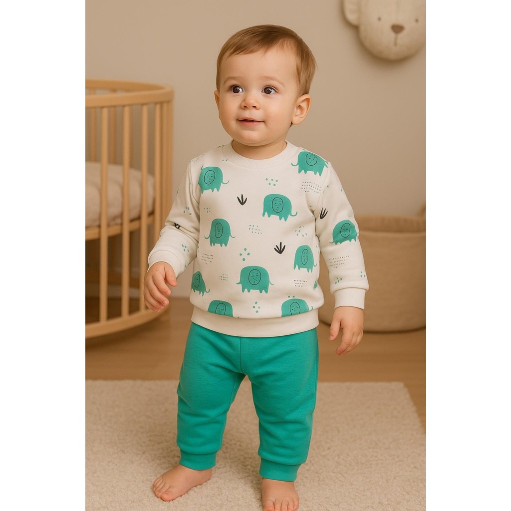 Dinamik çocuk Erkek Bebek Fil Desenli 2’li Takım Sweatshirt ve Eşofman Altı 6-9-12-18AY Giyim & İç Giyim Fiyatı
