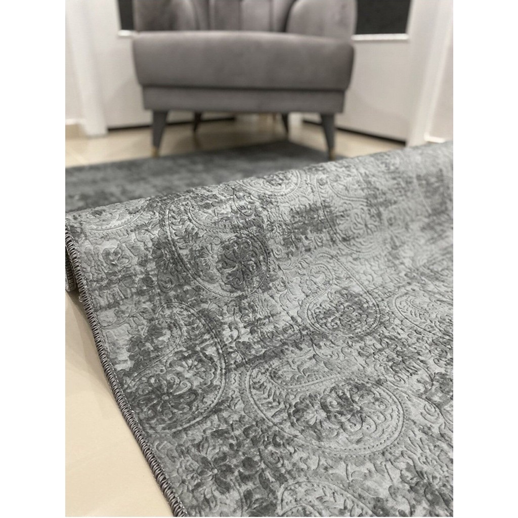 Dinarsu Kaymaz Halı Assos Nevra Gri Kaymaz Taban Yolluk - 120 x 560 cm - Antrasit Salon Halısı Fiyatı