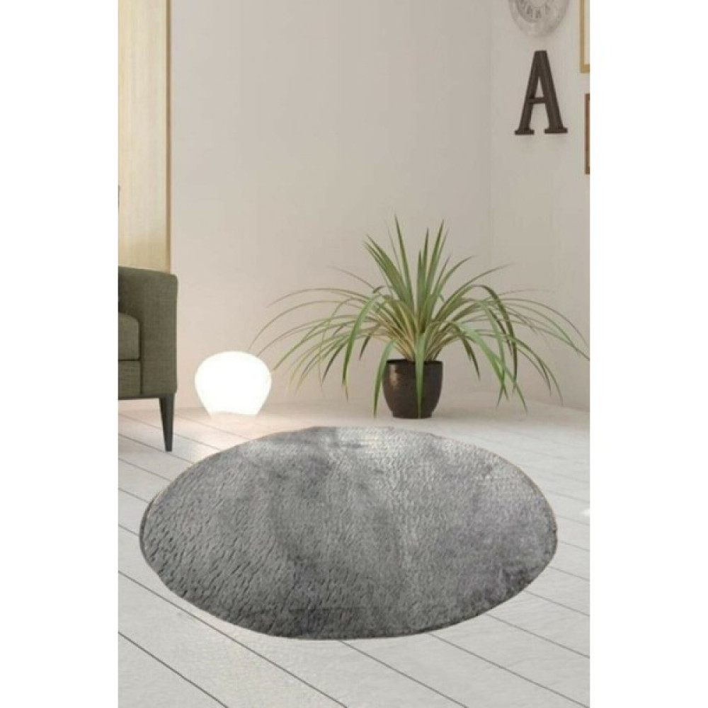 Dinarsu Peluş Yuvarlak Halı - 140 x 140 cm - Gri Salon Halısı Fiyatı
