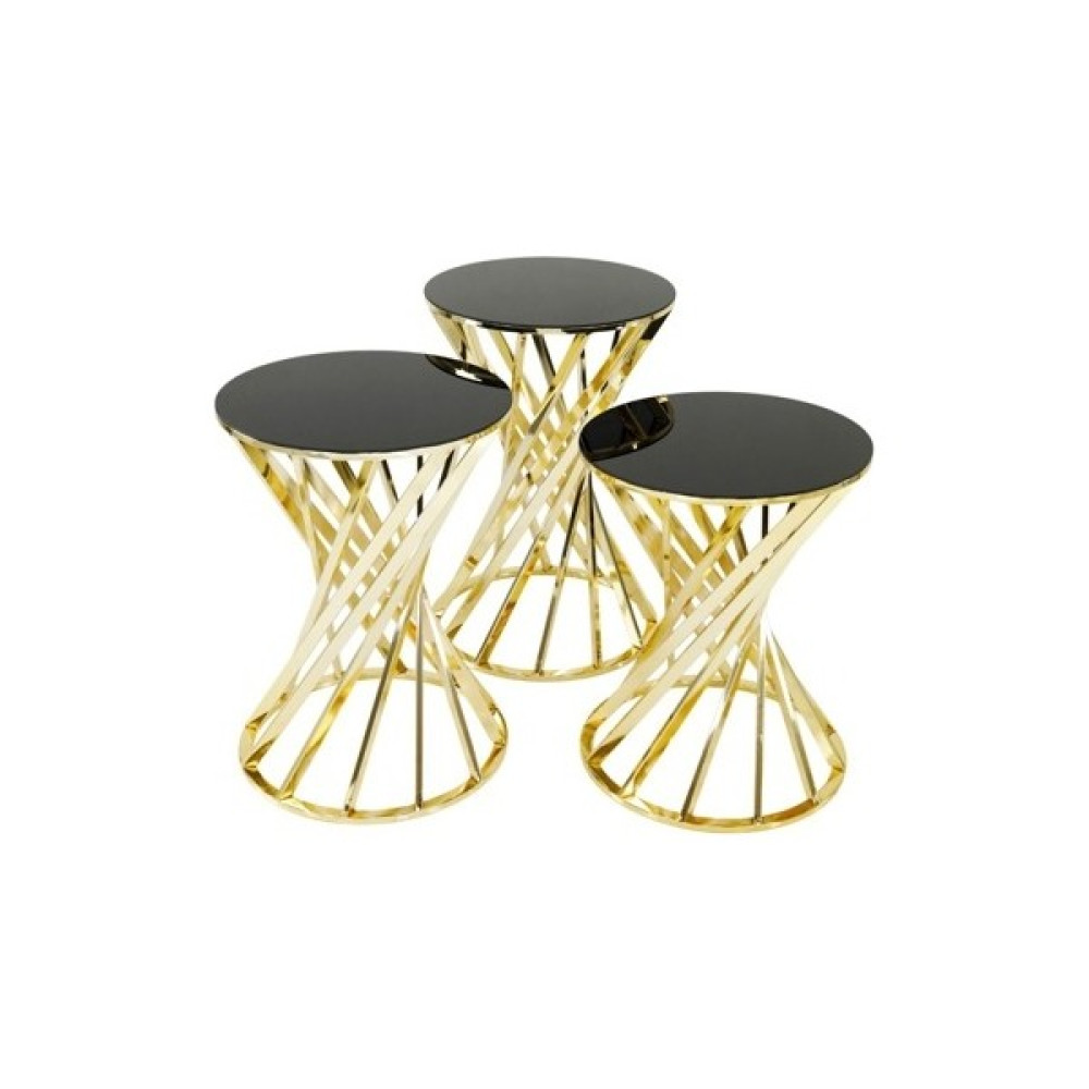 Dinç Metal Kristal Zigon Sehpa 3'lü Gold Ayak Siyah Cam KZ-101 Zigon Sehpa Fiyatı