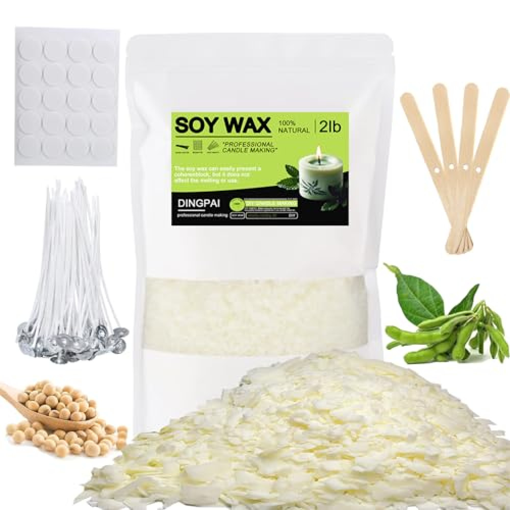 DINGPAI Natural Soy Wax for Candle Making, 2lb Organic Soy Wax Flakes, Premium Soy Candle Wax for Candle Making Supplies, Pure Natural Candle Making Soy Wax