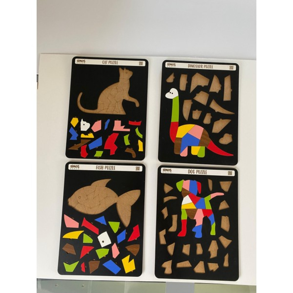 Dinozor, Kedi, Köpek ve Balık Sevimli Hayvanlar Puzzle Tablo Çocuklara Özel 4'lü Set Oto Boyaları Fiyatı