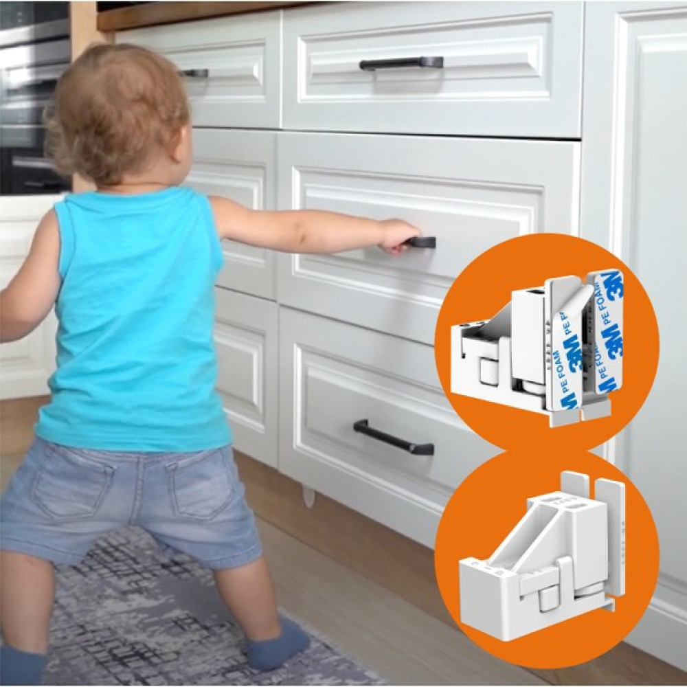 Diobaby 4 Adet Dolap Kapağı Veya Çekmece Kilitler Gizli Çocuk Kilidi (2 Adet Kilit) - Beyaz Bebek Güvenlik Fiyatı