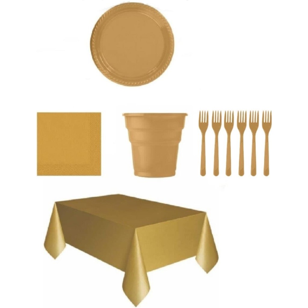 Dipak Gold Renk Plastik Tabak, Bardak, Çatal, Peçete ve Tek Kullanımlık Masa Örtüsü Seti Fincan / Bardak / Kahve Takımı Fiyatı