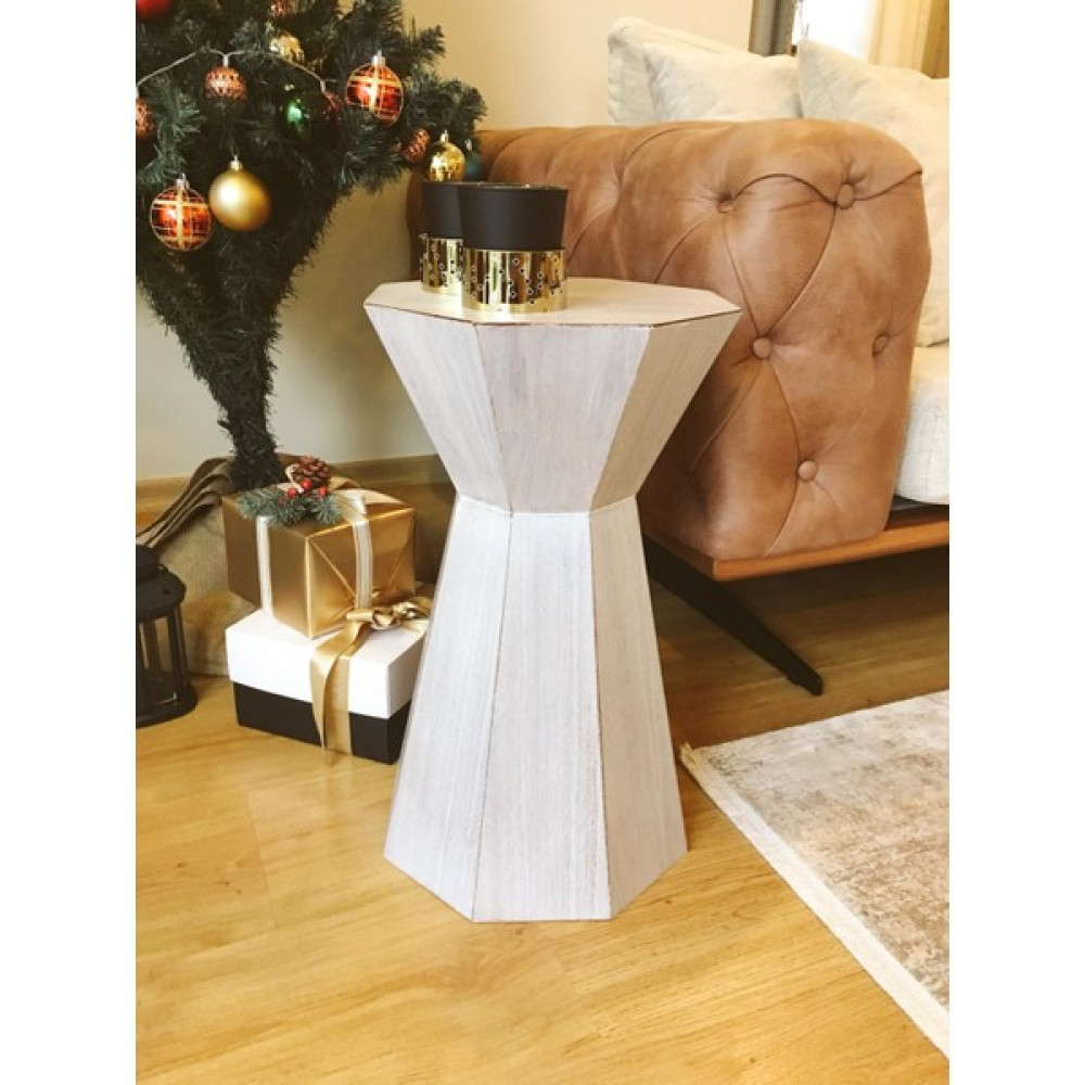 Dipole Furniture Darbuka Doğal Ahşap Ceviz Kaplama Beyaz Sehpa Yan Sehpa Fiyatı