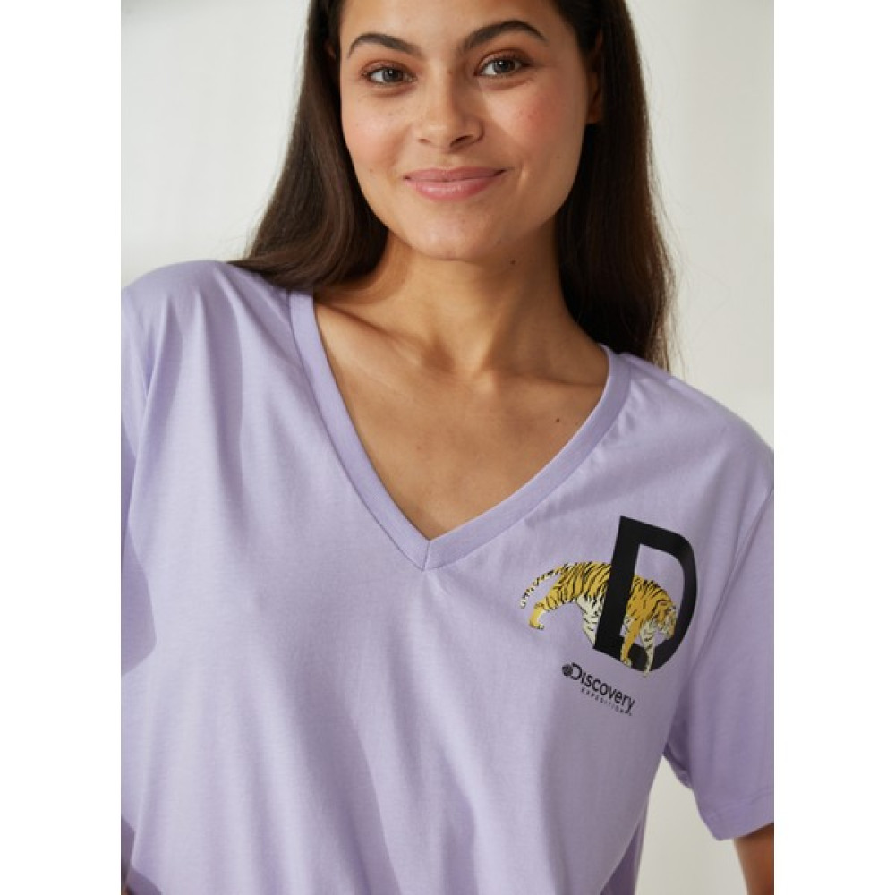 Discovery Expedition V Yaka Baskılı Lila Kadın T-Shirt W-MERCAN T-Shirt & Sweatshirt (Outdoor) Fiyatı
