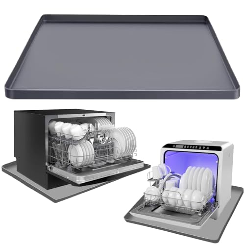 Dishwasher Drain Pan Mat, Portable Dishwasher Silicone Mat with Raised Edge, Small Dishwashers Drip Pan Dishwashers Tray for Leaks, Non-Slip Waterproof Protector Pad, 23.6''x19.7''