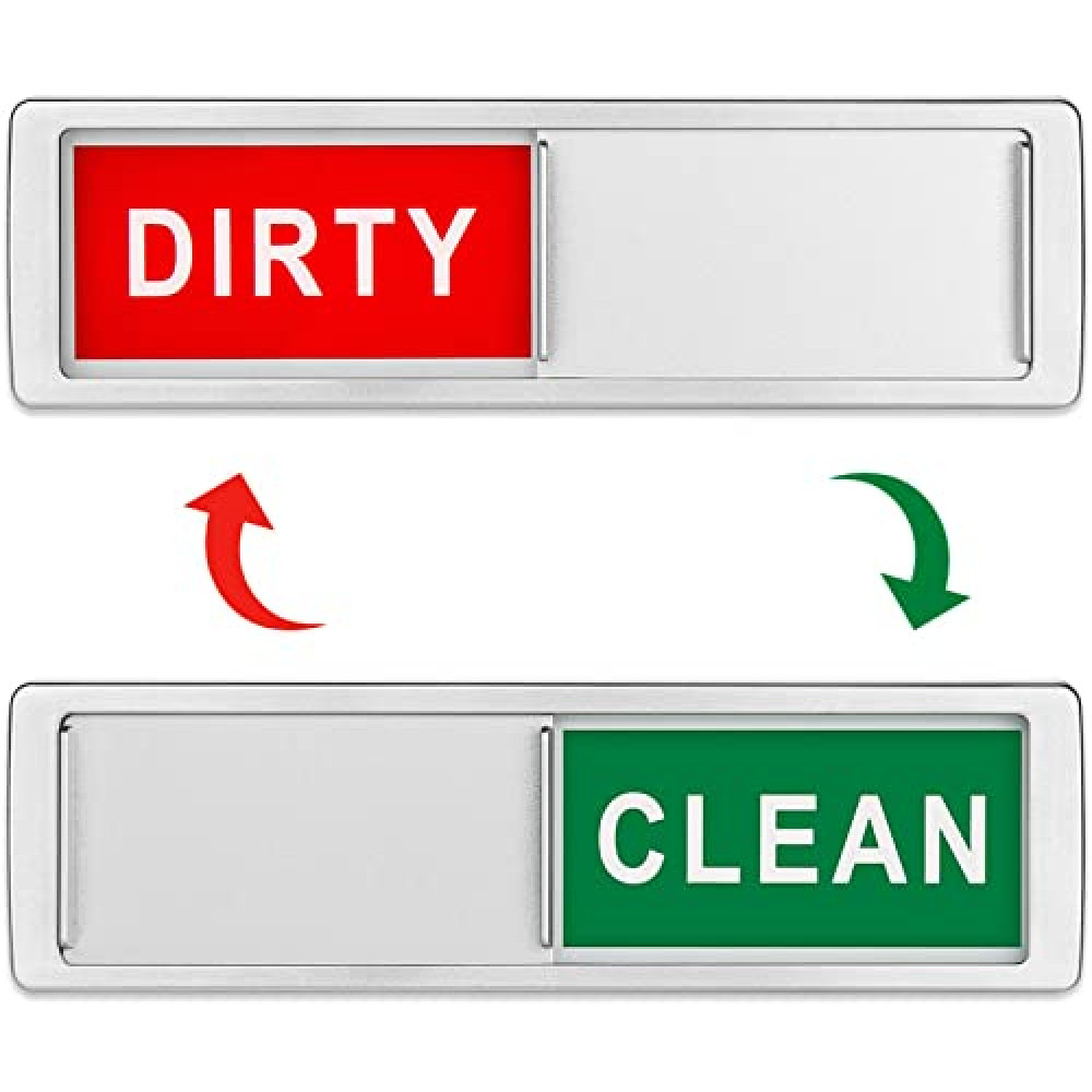 Dishwasher Magnet Clean Dirty Sign Non-Scratching Strong Magnet or 3M Adhesive Options Indicator Tells Whether Dishes Are Clean or Dirty (Silver)