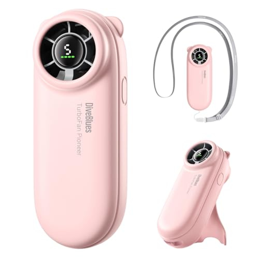 Diveblues TurboBear Mini Handheld Fan- Turbo Power High Speed Air, Ultra-Light Portable Hand Fans, 5 Gear Cooling, Rechargeable Battery Powered, Pocket Cute Small Fan Travel Essentials Gifts Women