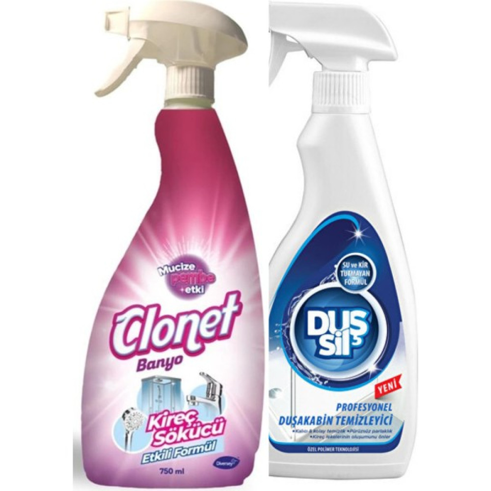 Diversey Clonet Kireç Sökücü Banyo Temizleyici 750 ml + Duş Sil Duşakabin Temizleyici 500 ml - 1,25 lt Çamaşır Makinesi Ürünleri Fiyatı