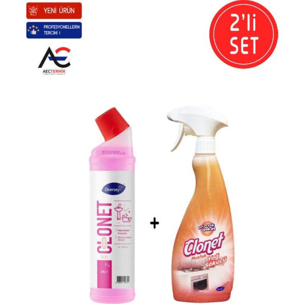 Diversey Clonet Temizlik Paketi ( 1 Adet Mutfak Temizleyici + 1 Adet Banyo ve Kireç Çözücü ) 2'li Set - 0,75 lt Temizlik Malzemeleri Fiyatı