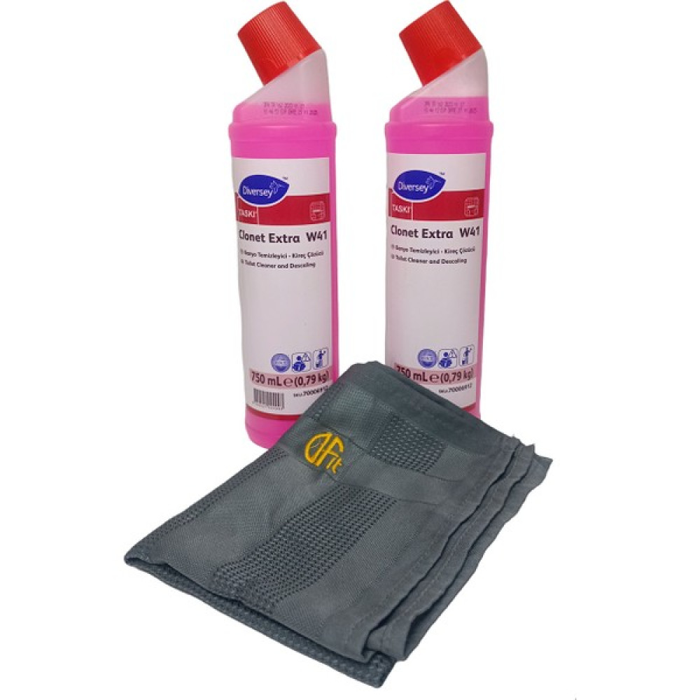 Diversey Clonet W41 Extra 2 Adet ve D-Fit Sihirli Banyo Bezi 1 Adet 40*60 cm Gri - 0,75 lt Temizlik Malzemeleri Fiyatı